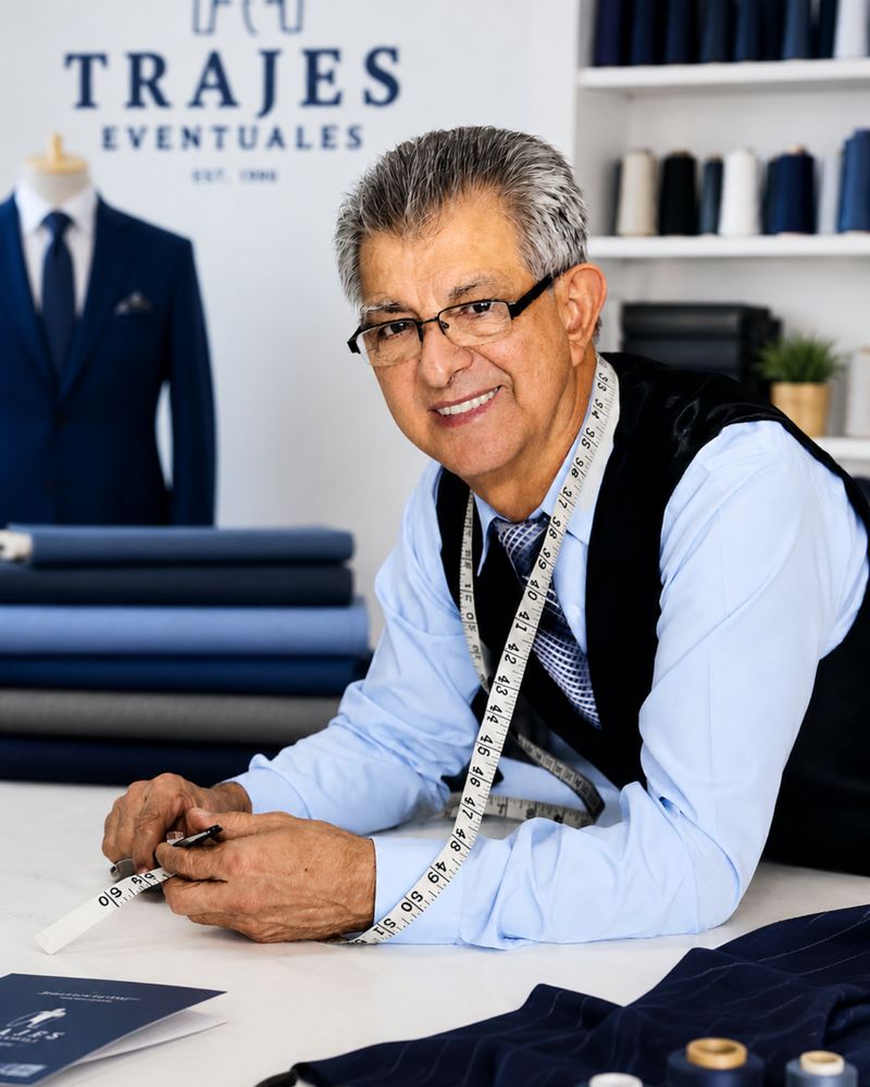 Edwin Valverde Elizondo, fundador y dueño de Trajes Eventuales, en su taller rodeado de telas y trajes